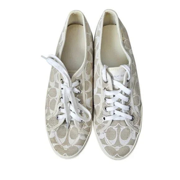 Coach Kalyn Womens Signature Canvas Sneaker Shoe COA Beige White Size 10 - Picture 9 of 14
